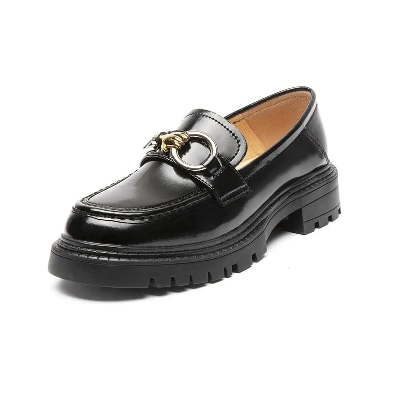 The Nina - Chunky Leather Penny Loafers For Women Brown Driving Loafers