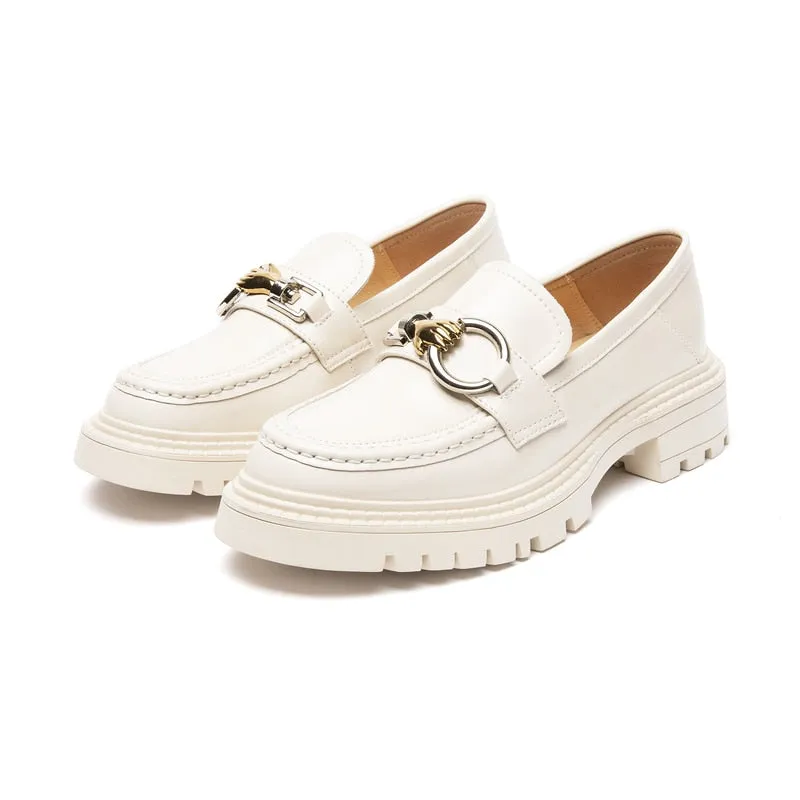 The Nina - Chunky Leather Penny Loafers For Women Loafers Gold
