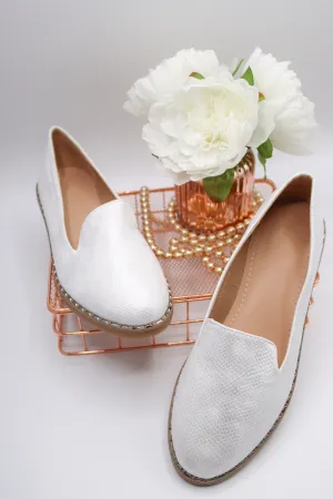 Tory Mock Loafers Shoes (White) Low Heel Loafers
