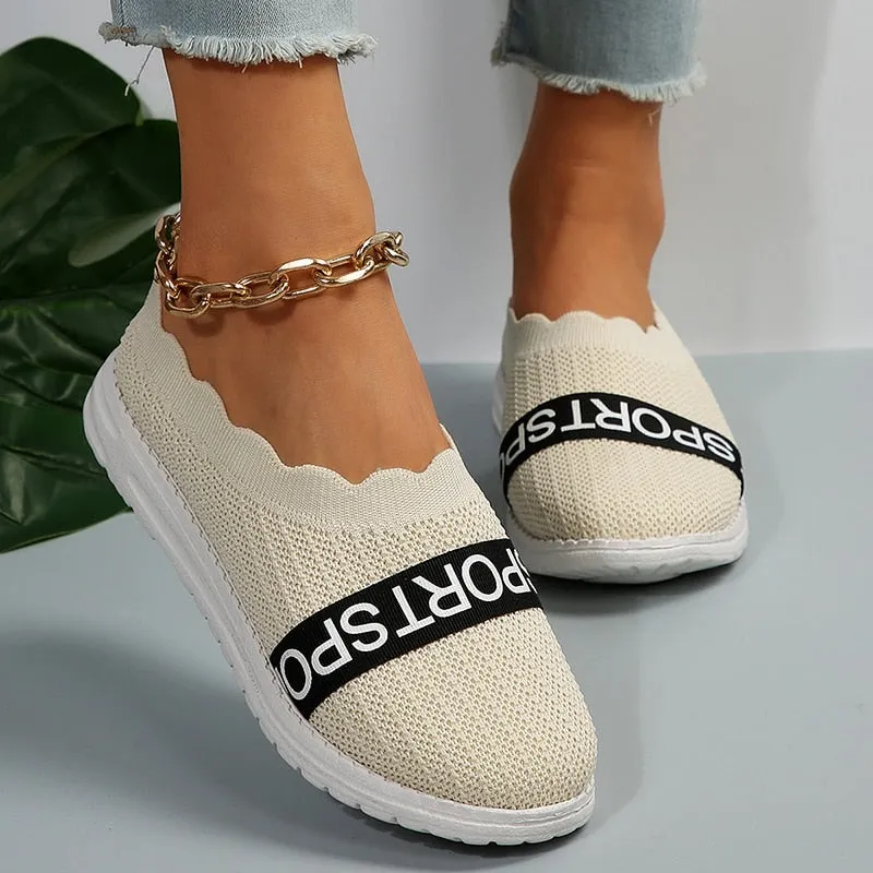 Low Top Knit Flat Shoes Women 2023 Autumn Soft Sole Breathable Casual Walking Shoes Woman Plus Size 43 Lightweight Loafers Shoes Castellano Loafers