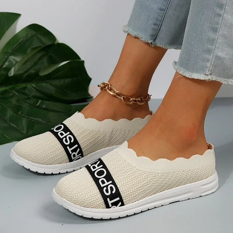 Low Top Knit Flat Shoes Women 2023 Autumn Soft Sole Breathable Casual Walking Shoes Woman Plus Size 43 Lightweight Loafers Shoes Oxford Loafers
