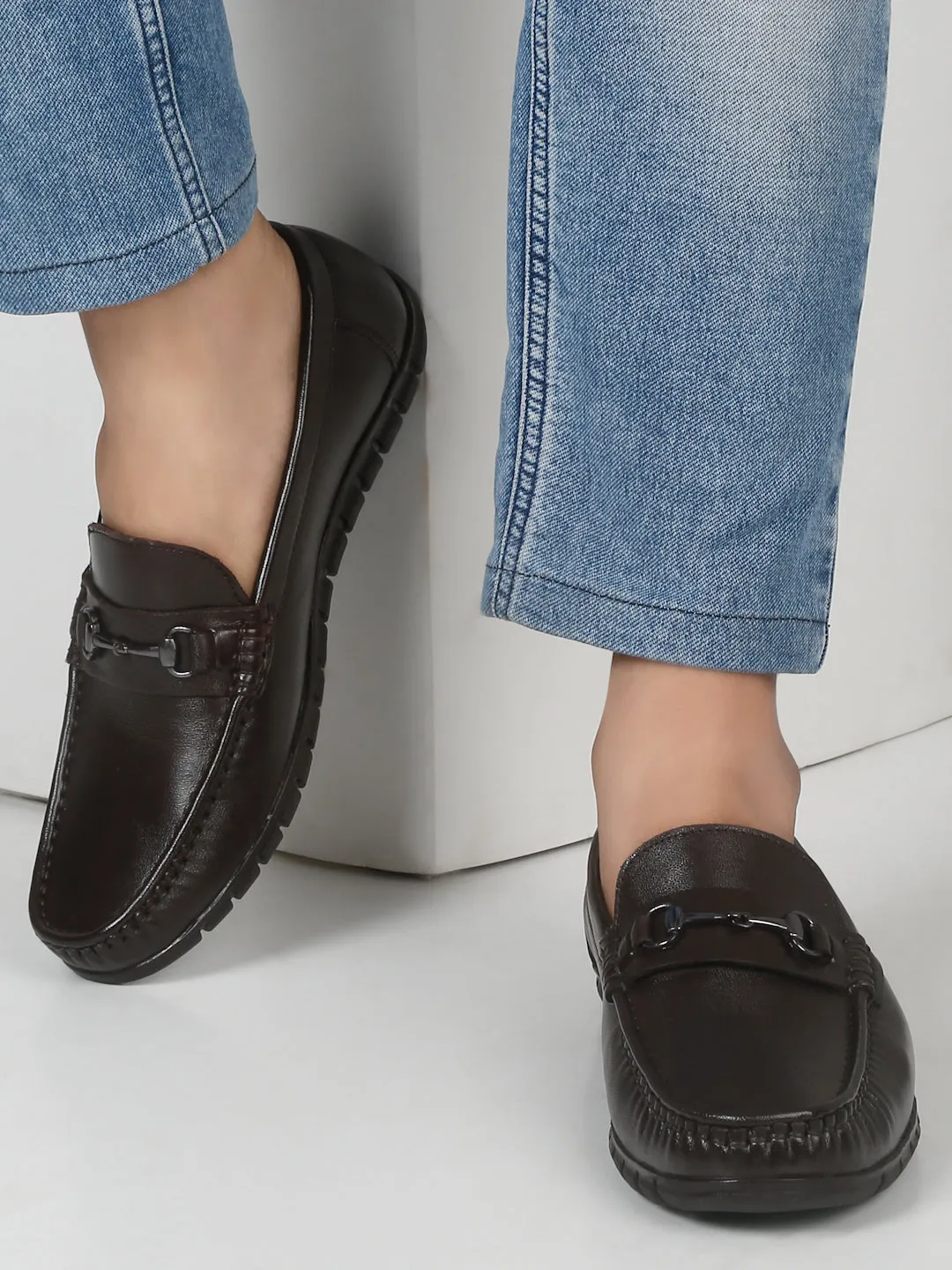 Men's Brown Solid Leather Loafers Air Force 1 Shadow Se Casual Shoes