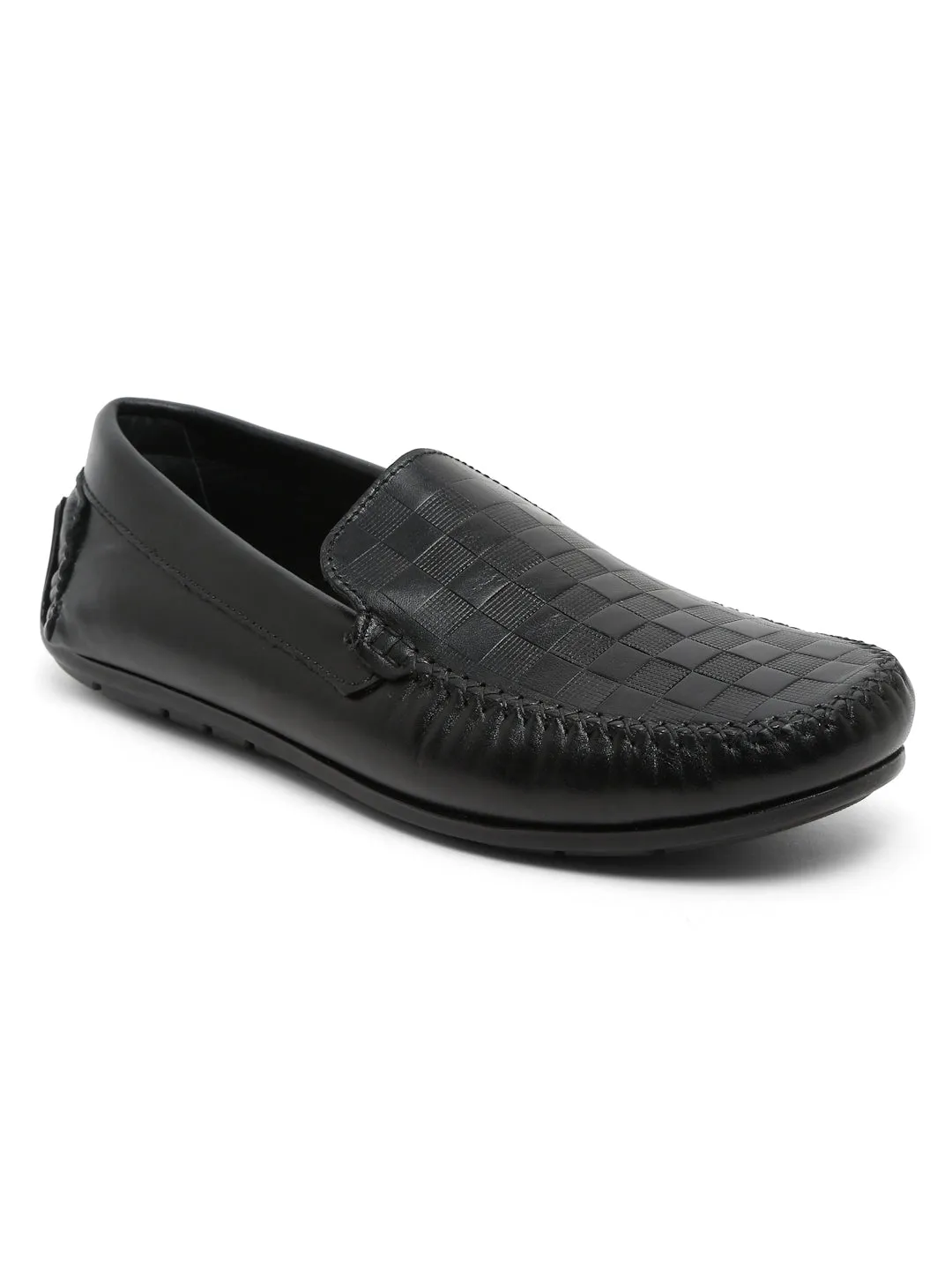 Men Black Texture Genuine Leather Loafers Fall 2024 Casual Shoe Trends