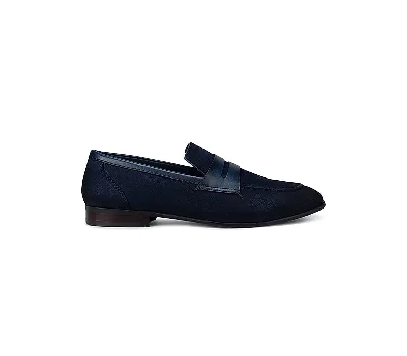 Blue Loafers with Leather Panel Piercing Loafers