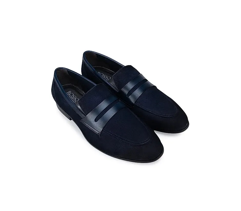 Blue Loafers with Leather Panel Penny Loafers Definition