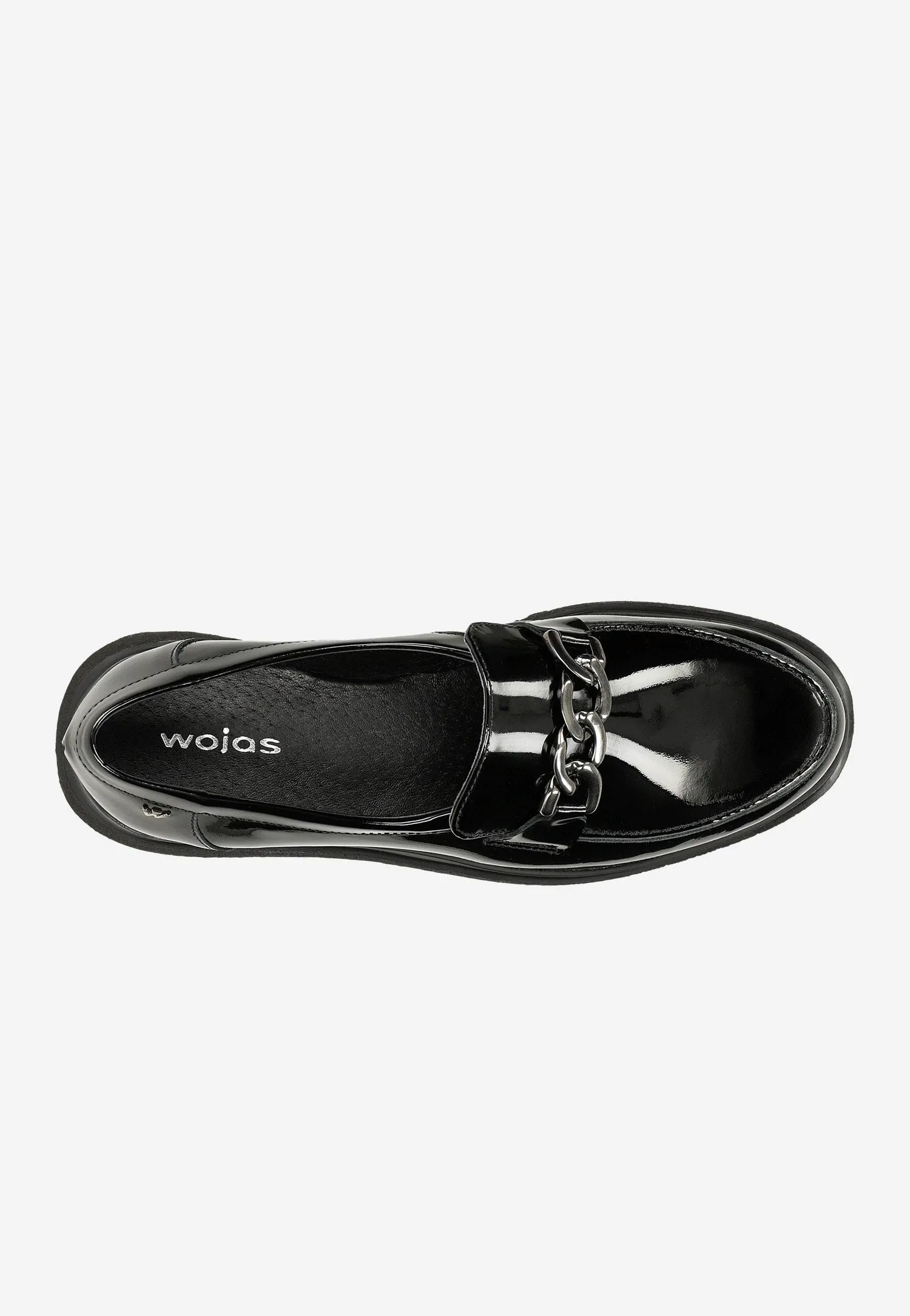 Oxfords Vs Derbies Wojas Black Leather Wedge Loafers with Silver Chain | 4619031