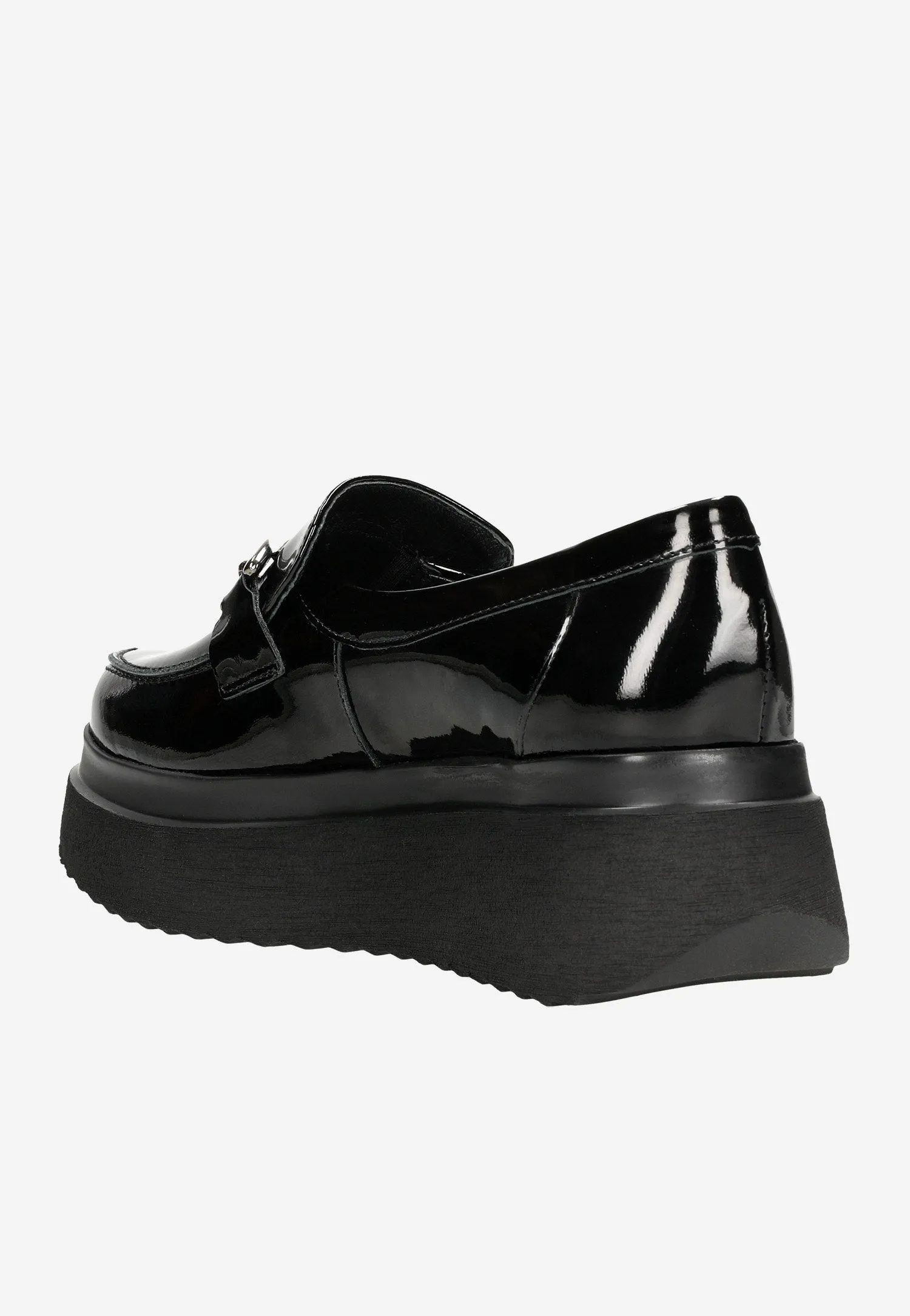 Florsheim Postino Cap Toe Wojas Black Leather Wedge Loafers with Silver Chain | 4619031