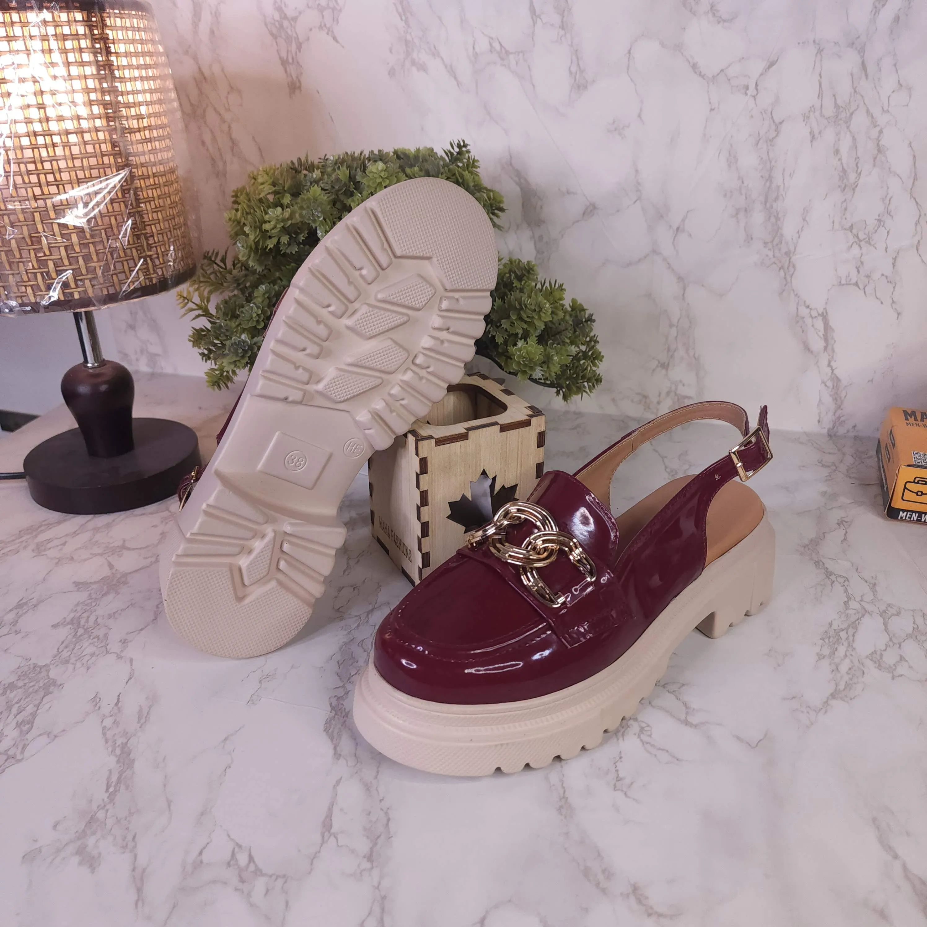 Maroon Patent Platform Sandals Casual Lace Shoes