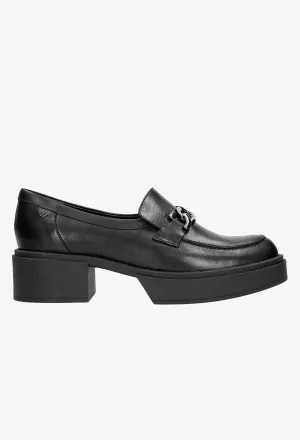 Randolooh Hotel Oxfords Wojas Urban-style Black Leather Loafers with Decorative Chain | 46113-51