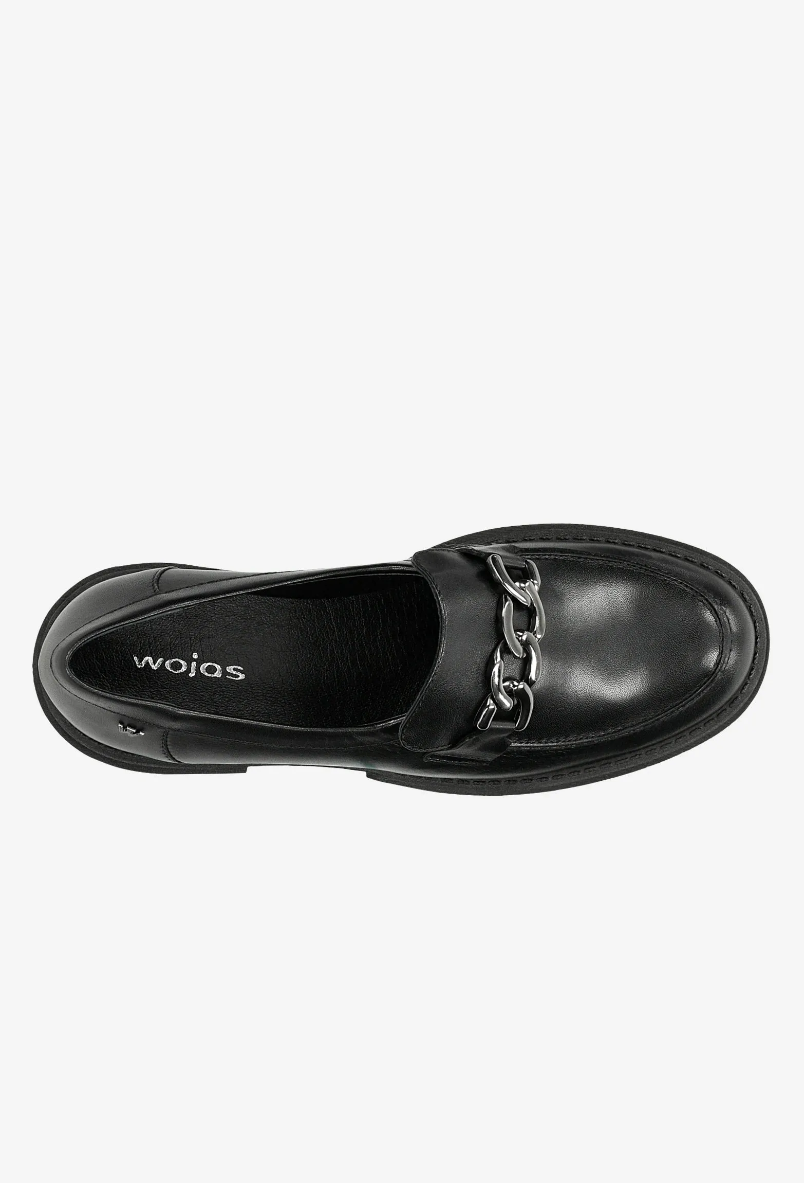Chunky Oxfords Wojas Urban-style Black Leather Loafers with Decorative Chain | 46113-51