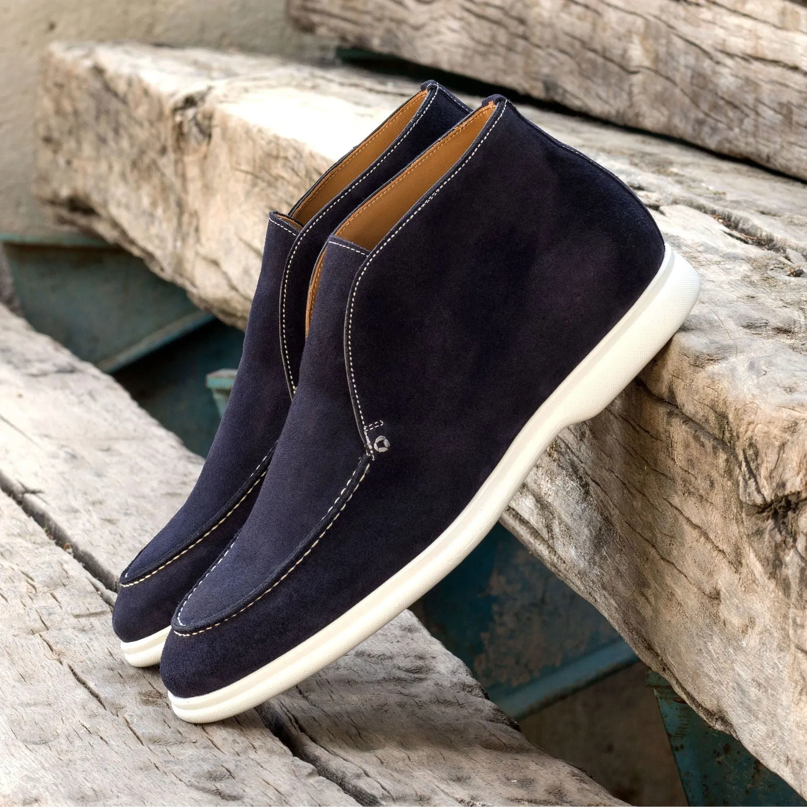 Flat Platform Wedding Shoes Men's Moc Flex Sport Leather Boots Blue 5852