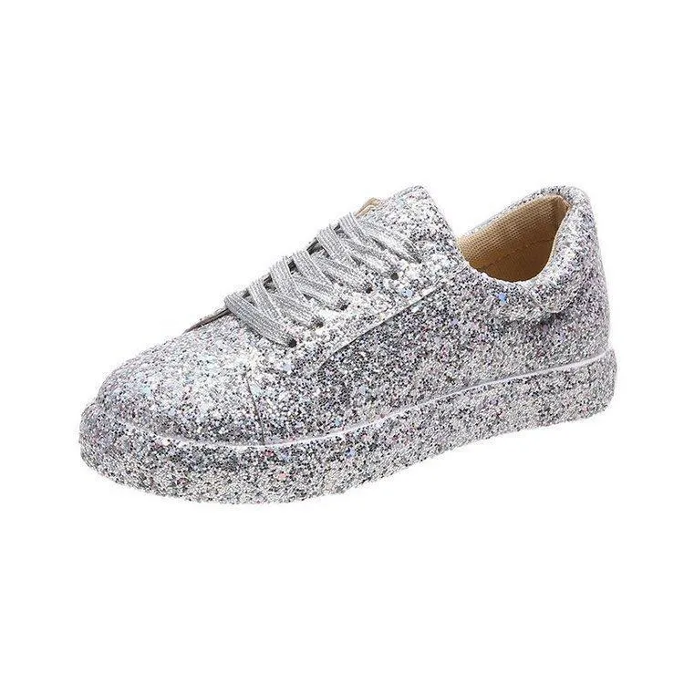 Women's rhinestone glitter front lace canvas Sneakers Complex
