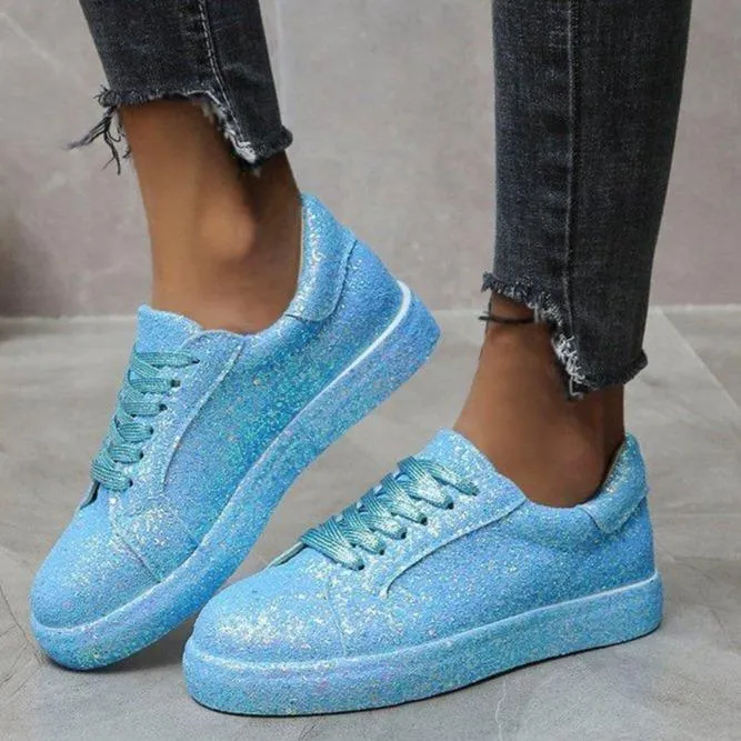 Women's rhinestone glitter front lace canvas Sneakers Trailer
