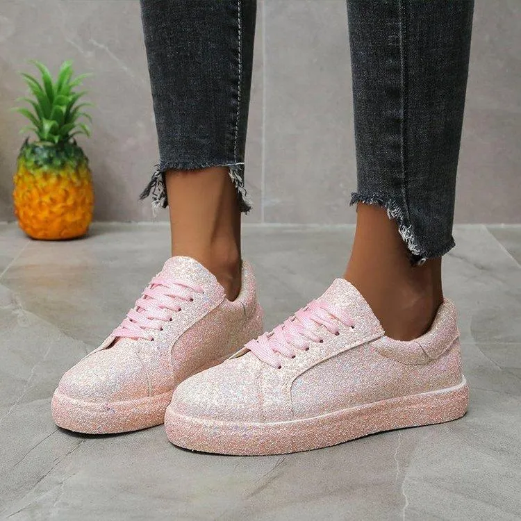 Acrylic Paint For Sneakers Women's rhinestone glitter front lace canvas