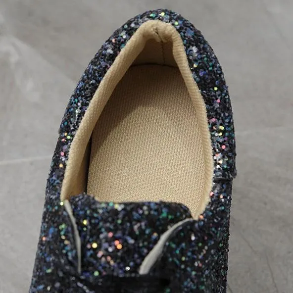 Running Sneakers For High Arches Women's rhinestone glitter front lace canvas