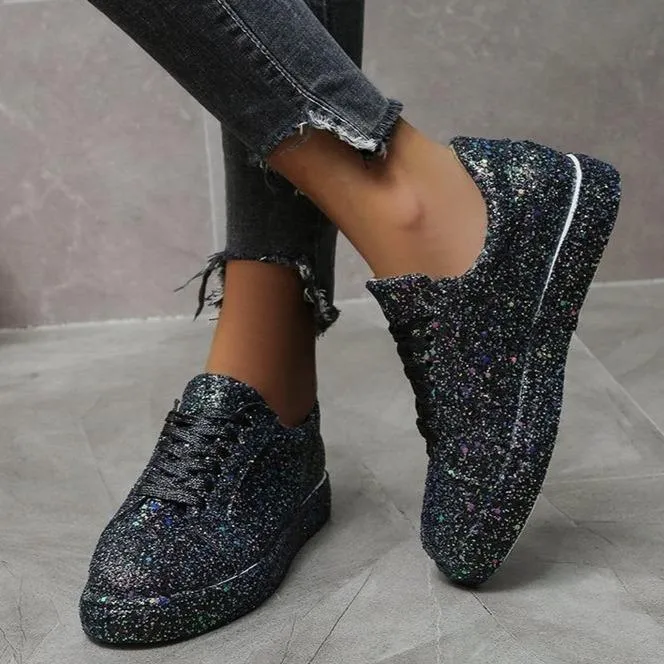 Women's rhinestone glitter front lace canvas Cloud Running Sneakers