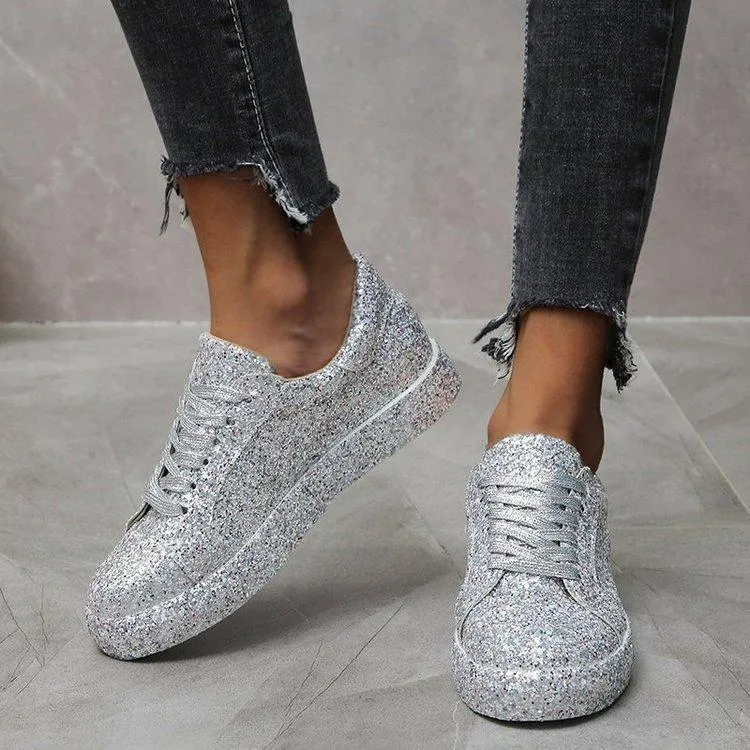 Women's rhinestone glitter front lace canvas Air Pump Sneakers