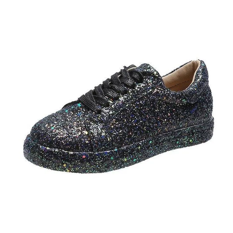 Spin Sneakers Women's rhinestone glitter front lace canvas