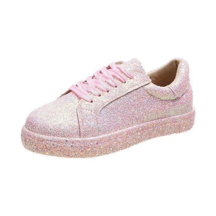 Women's rhinestone glitter front lace canvas Sneakers 608