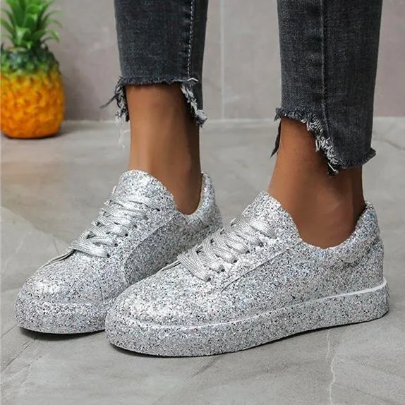 70s Sneakers Women's rhinestone glitter front lace canvas