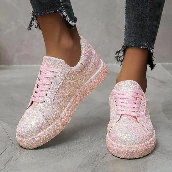 Women's rhinestone glitter front lace canvas Sneakers Day