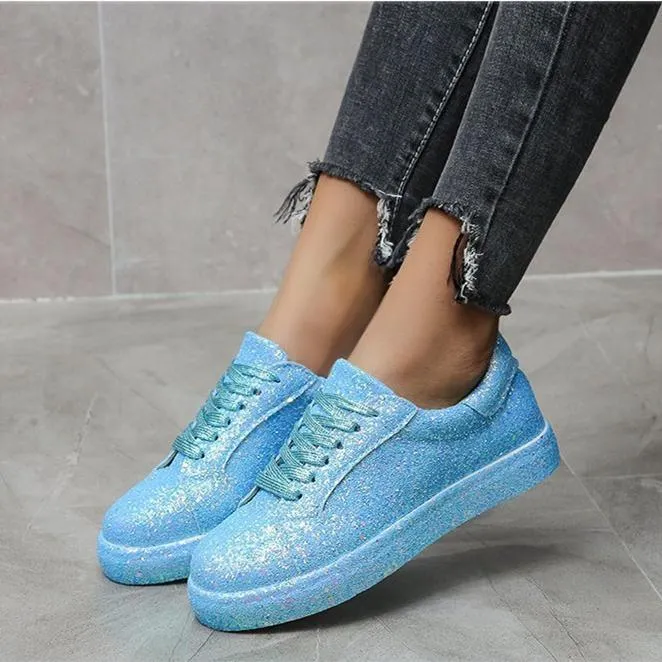 Women's rhinestone glitter front lace canvas Carmelo Sneakers