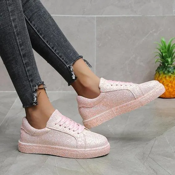Women's rhinestone glitter front lace canvas Thousand Sneakers