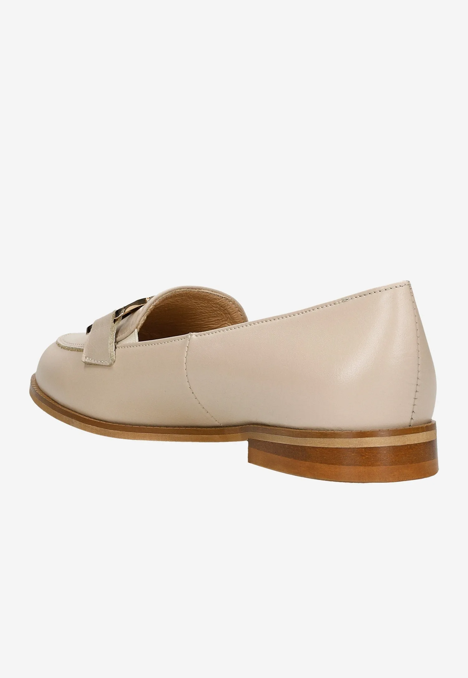Wojas Beige Leather Loafers with Golden Chain | 46225-54 Carmina Oxfords