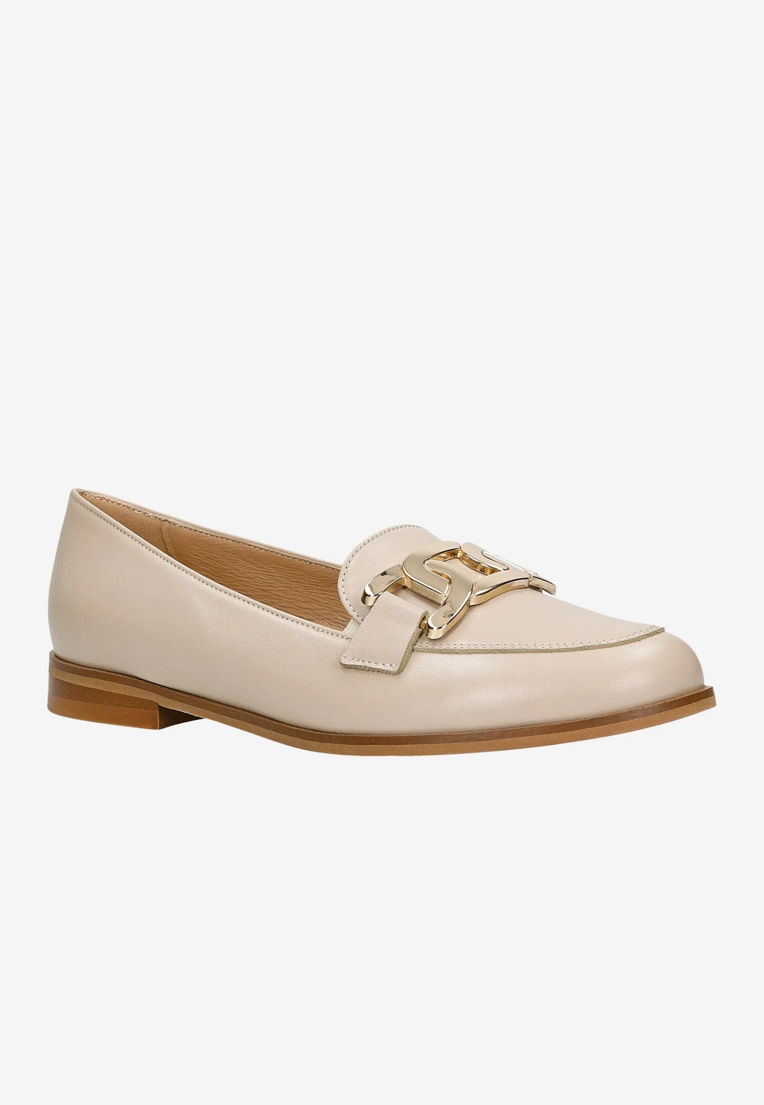 Oxford University Style Wojas Beige Leather Loafers with Golden Chain | 46225-54