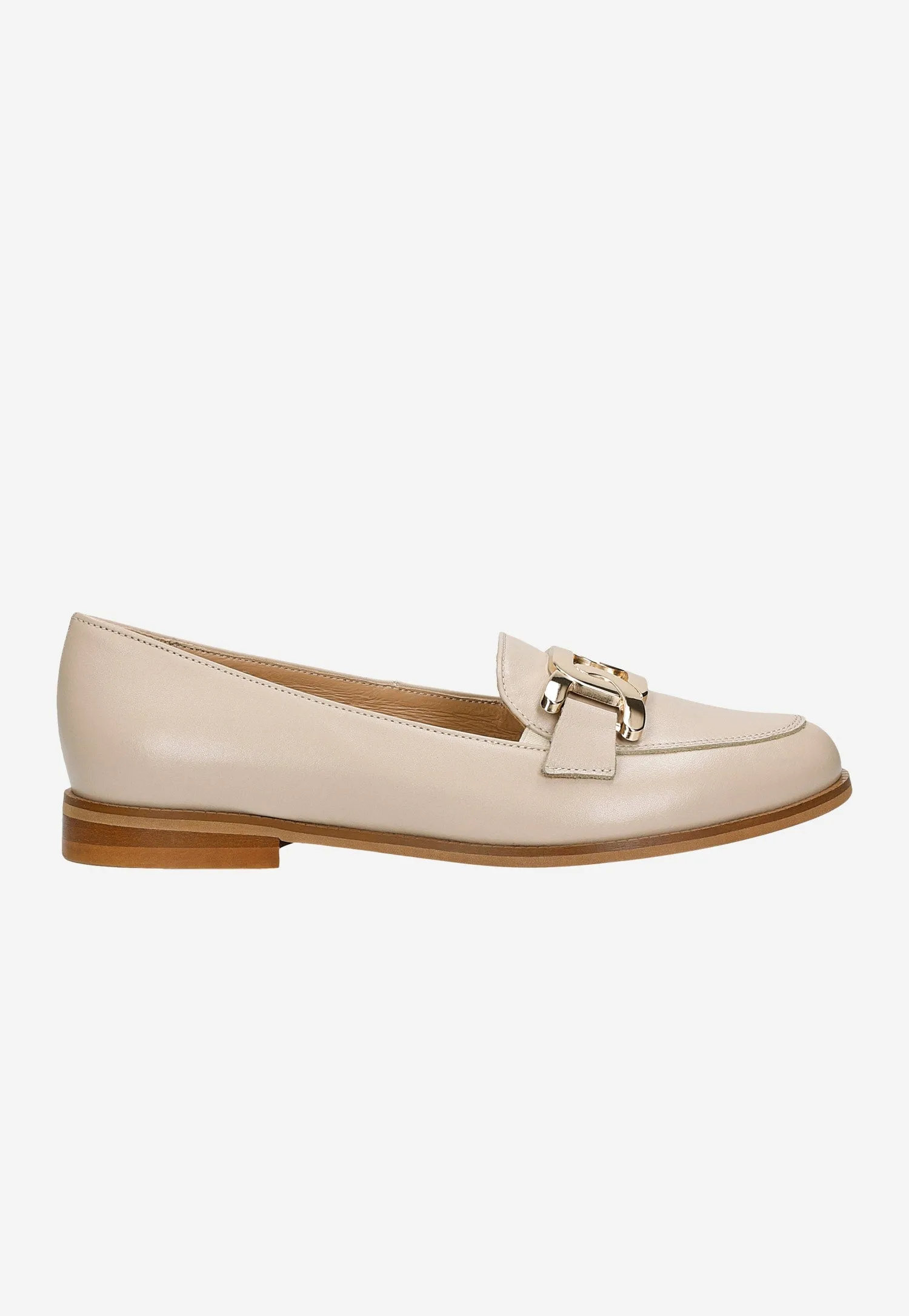 Wojas Beige Leather Loafers with Golden Chain | 46225-54 Oxford Zerogrand