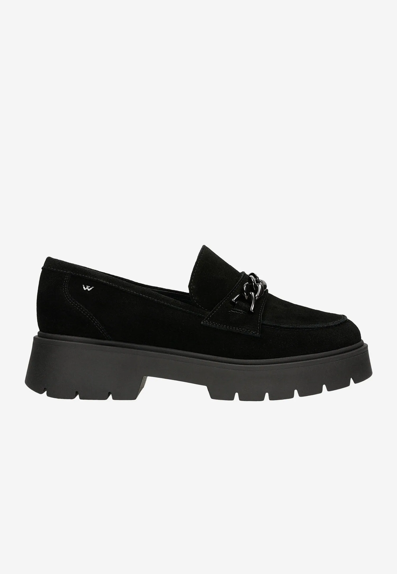 Wojas Black Leather Loafers on a Raised Sole with Decorative Chain | 46112-61 Woven Oxford Shoes