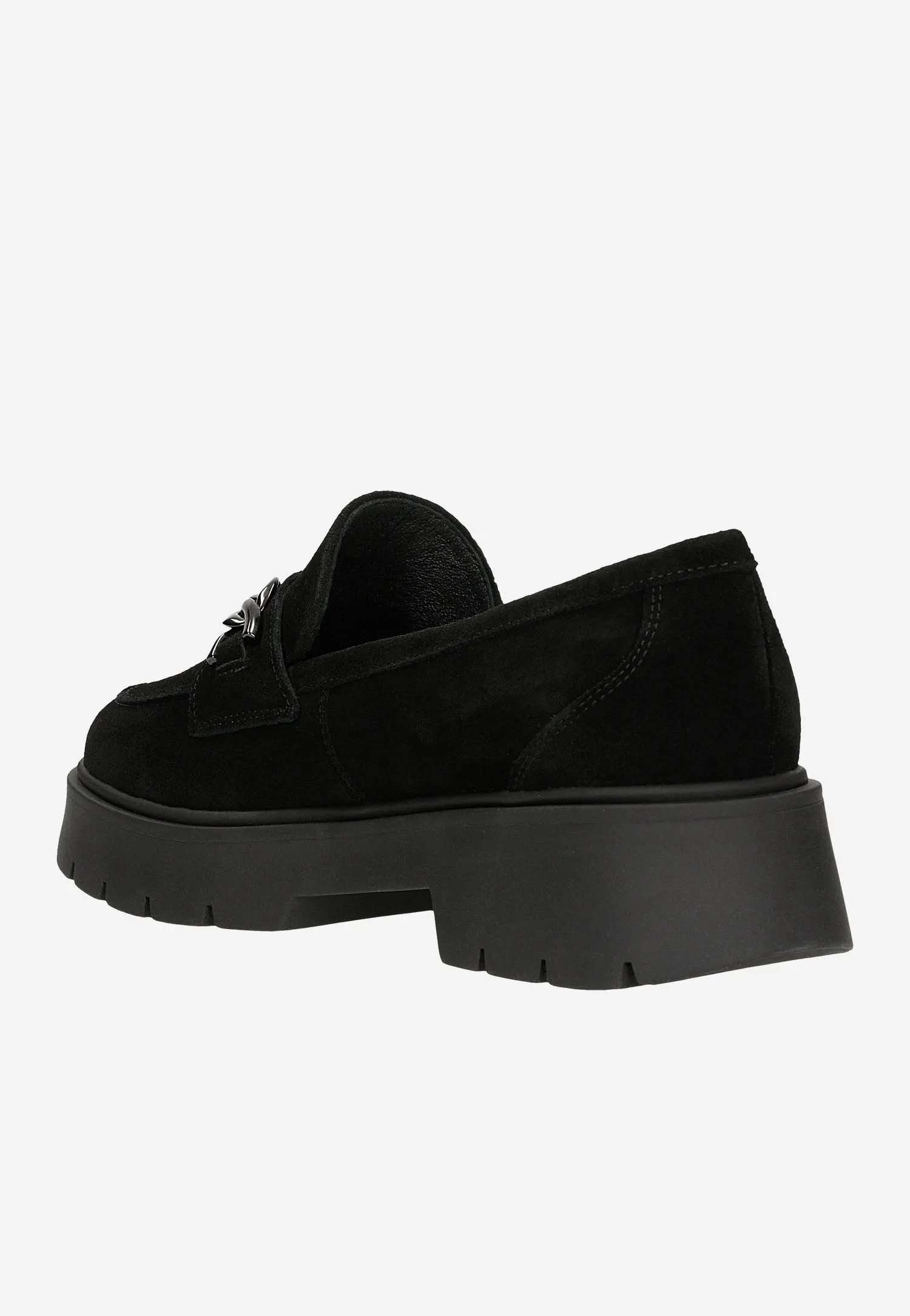 Steel Toe Oxford Wojas Black Leather Loafers on a Raised Sole with Decorative Chain | 46112-61