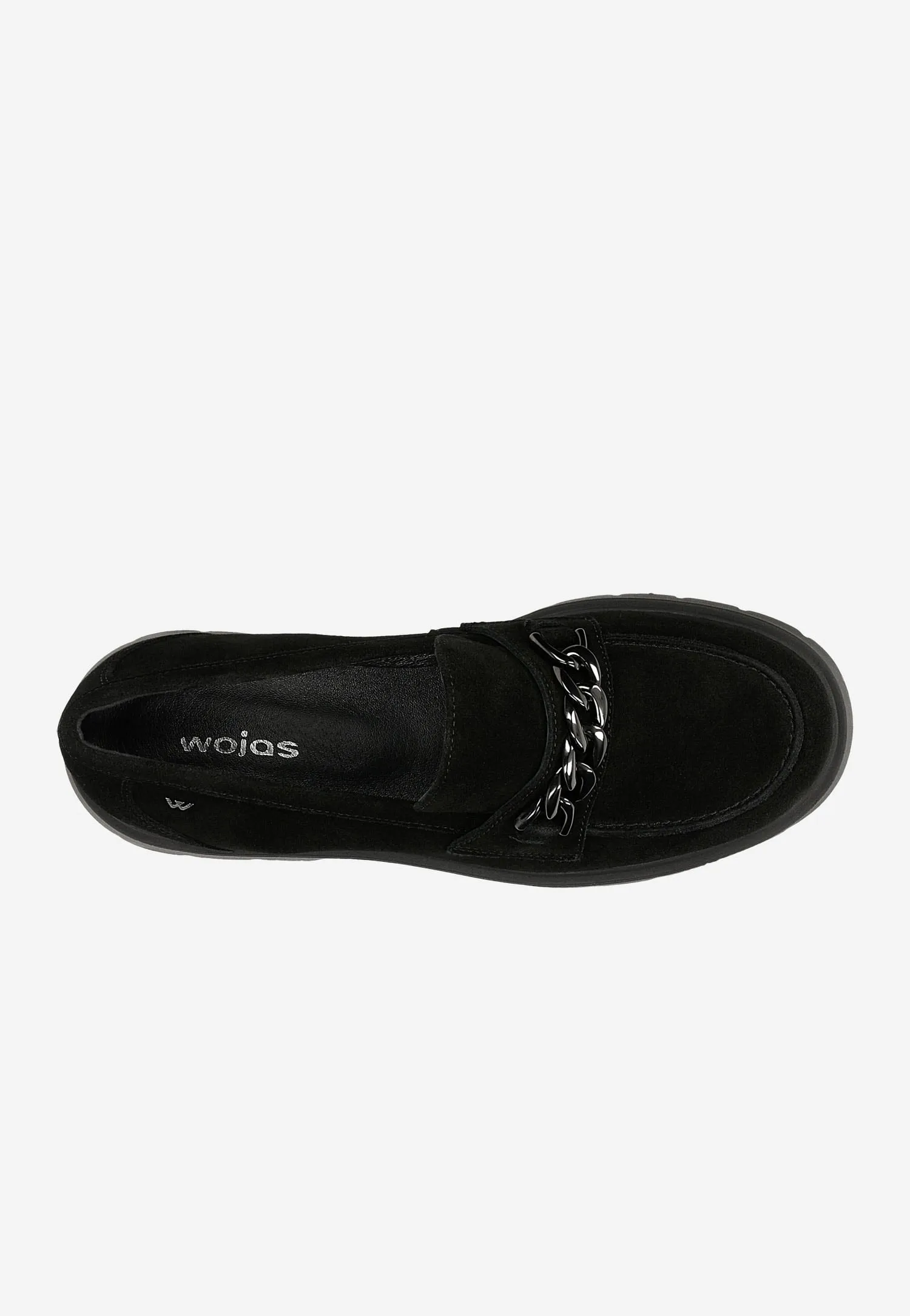 Wojas Black Leather Loafers on a Raised Sole with Decorative Chain | 46112-61 Ashland Knit Wingtip Oxfords