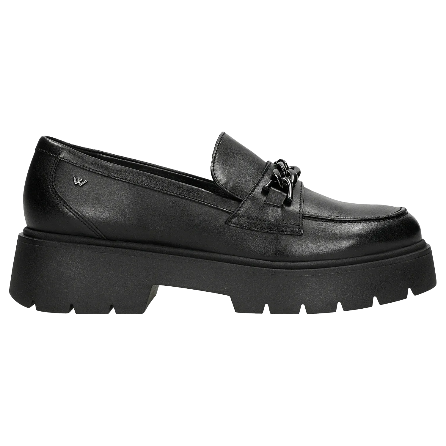 Lace Oxford Shoes Wojas Black Leather Loafers with Decorative Chain | 46112-51