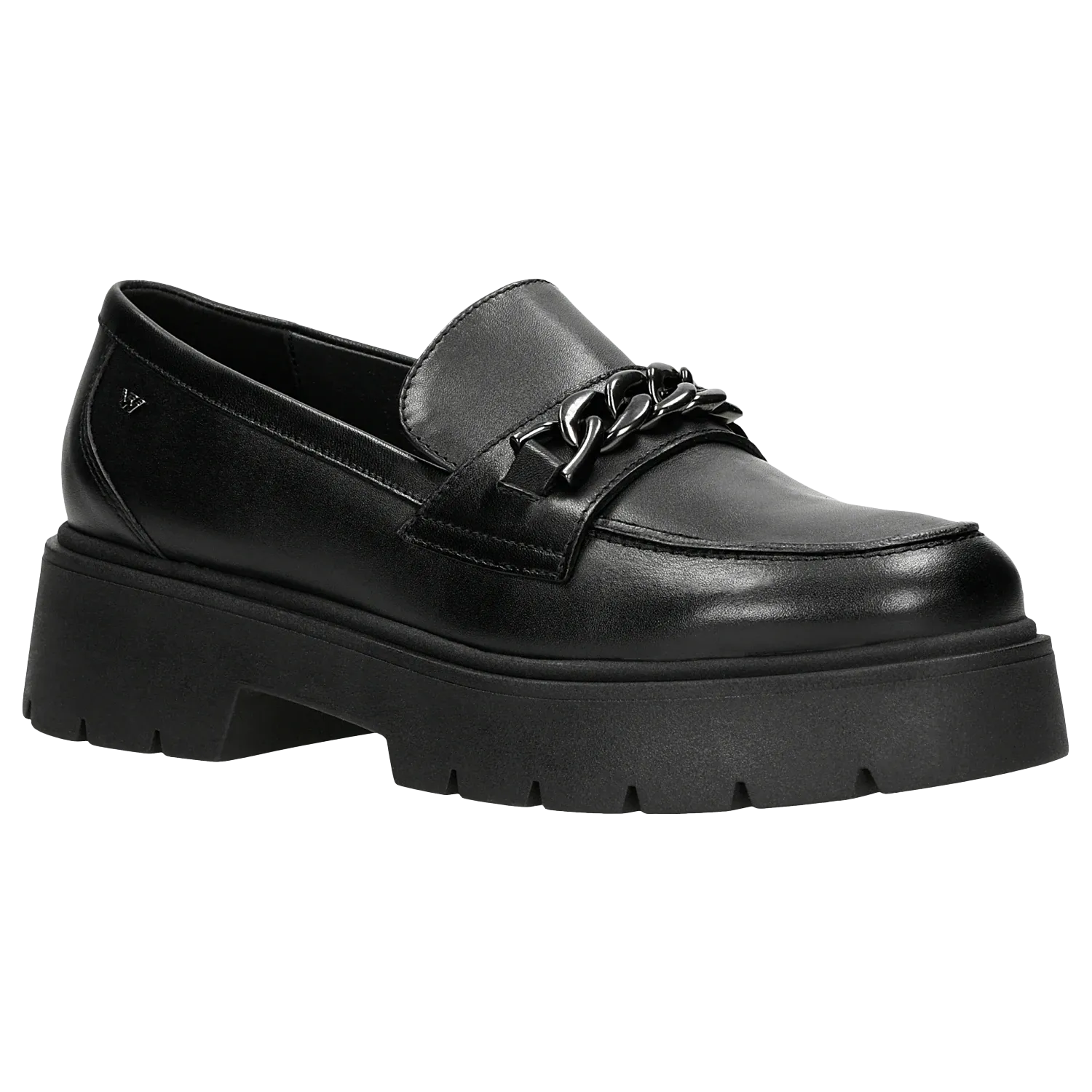 Affordable Oxford Shoes Wojas Black Leather Loafers with Decorative Chain | 46112-51