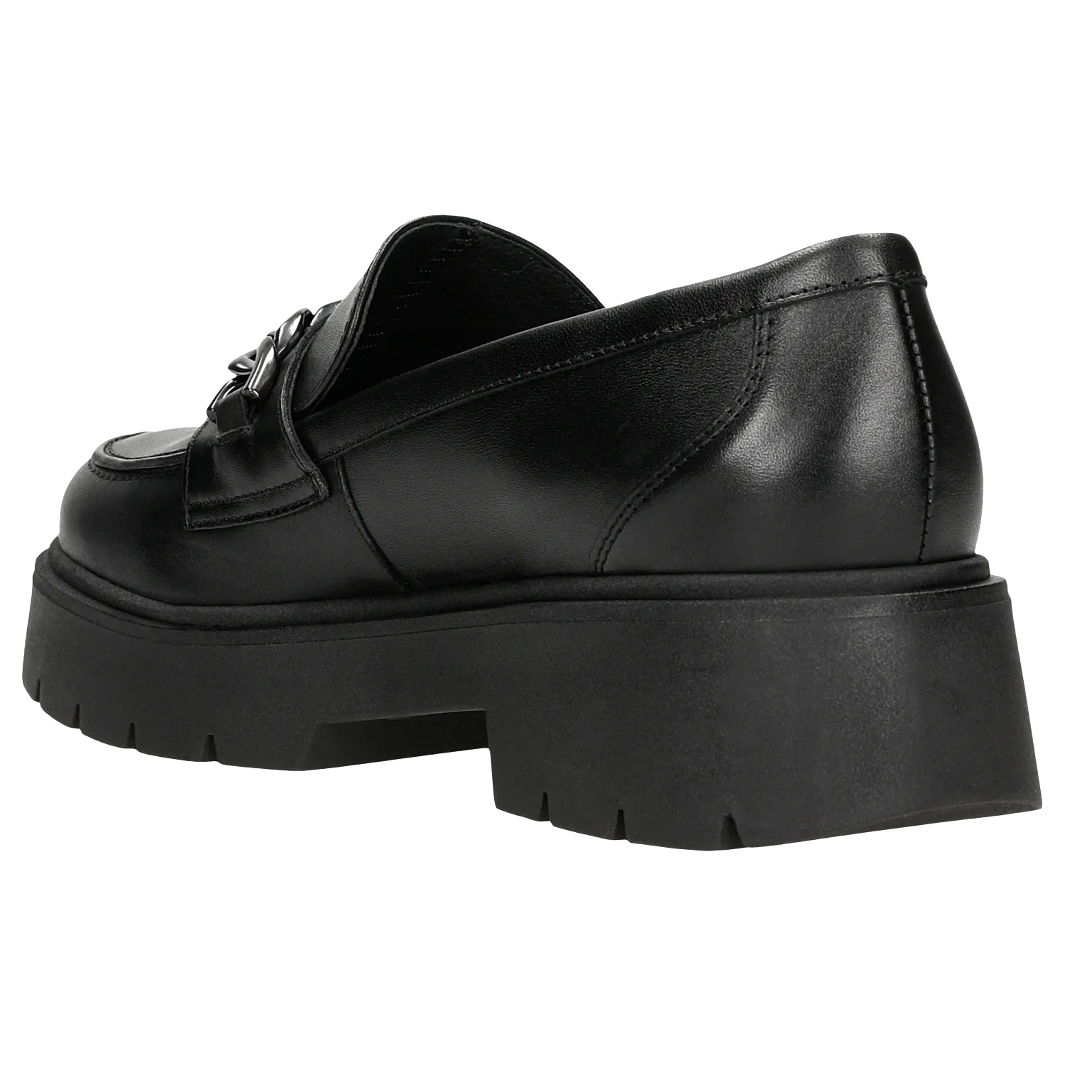 Platform Wedge Oxfords Wojas Black Leather Loafers with Decorative Chain | 46112-51