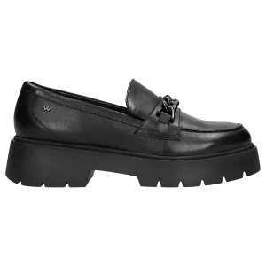 Wojas Black Leather Loafers with Decorative Chain | 46112-51 8053 Quad Oxfords