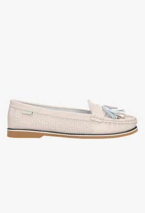 Wojas Light Pink Leather Loafers with Fringes | 4617055 Plain Oxford