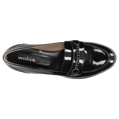Wojas Women's Classic Black Patent Leather Loafers with Chain | 4601231 Grandflex Dress Laser Oxfords