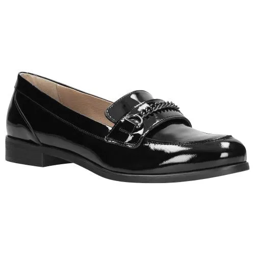 Wojas Women's Classic Black Patent Leather Loafers with Chain | 4601231 Snakeskin Oxfords