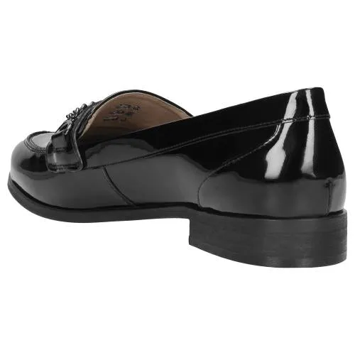 Wojas Women's Classic Black Patent Leather Loafers with Chain | 4601231 Oxford Heel