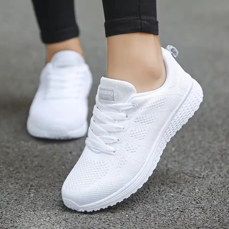 Stylish Shoes Women Casual Shoes Fashion Breathable Walking Mesh Flat Shoes Sneakers Women Gym Vulcanized Shoes White Female Footwear