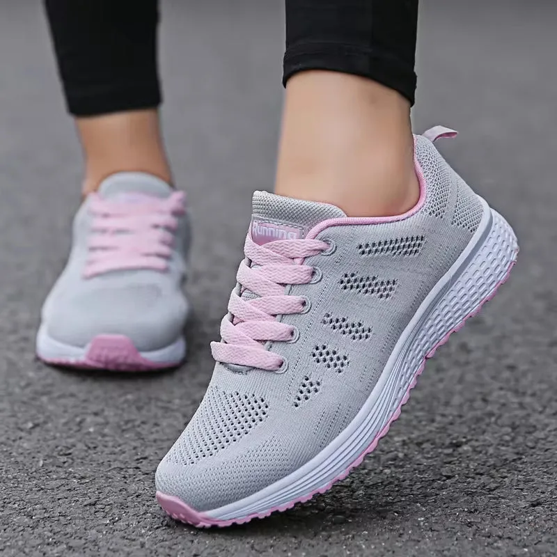 Women Casual Shoes Fashion Breathable Walking Mesh Flat Shoes Sneakers Women Gym Vulcanized Shoes White Female Footwear Comfortable Tennis Shoes