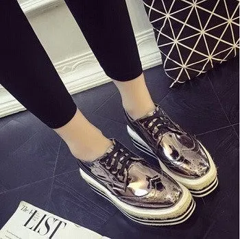 Women Creepers Platform Shoes Patent Leather Oxfords Spring Flats Casual Lace-Up Women Brogue Shoes 3D07 Lester Ortholite Casual Shoes