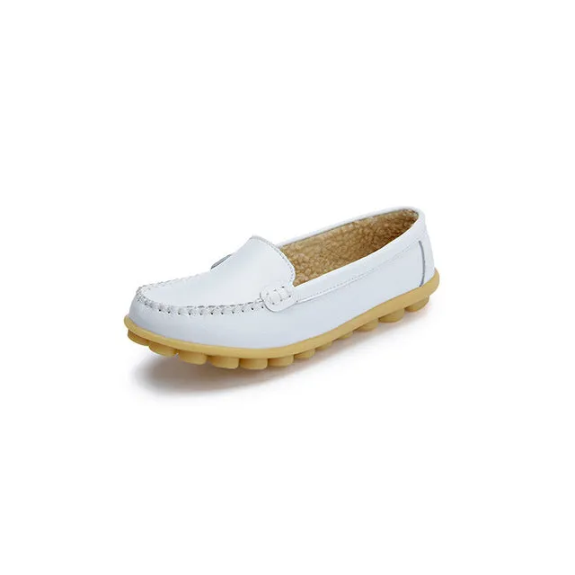 Women genuine Leather Shoes Slip on women Flats Comfort shoes woman moccasins Spring summer Winter shoes Light Brown Penny Loafers