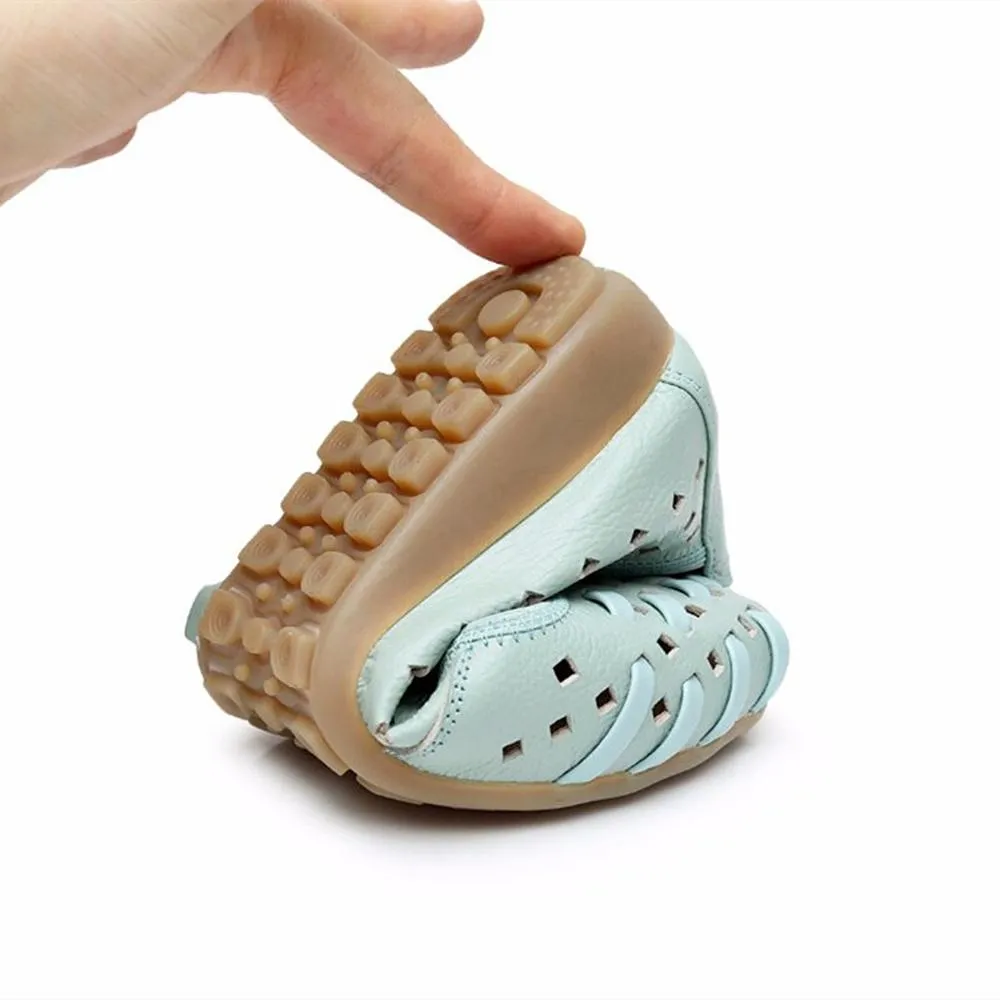 Gator Skin Loafers Women Hollow Out Genuine Leather Slip On Loafers Casual Shoes Sandals Flats