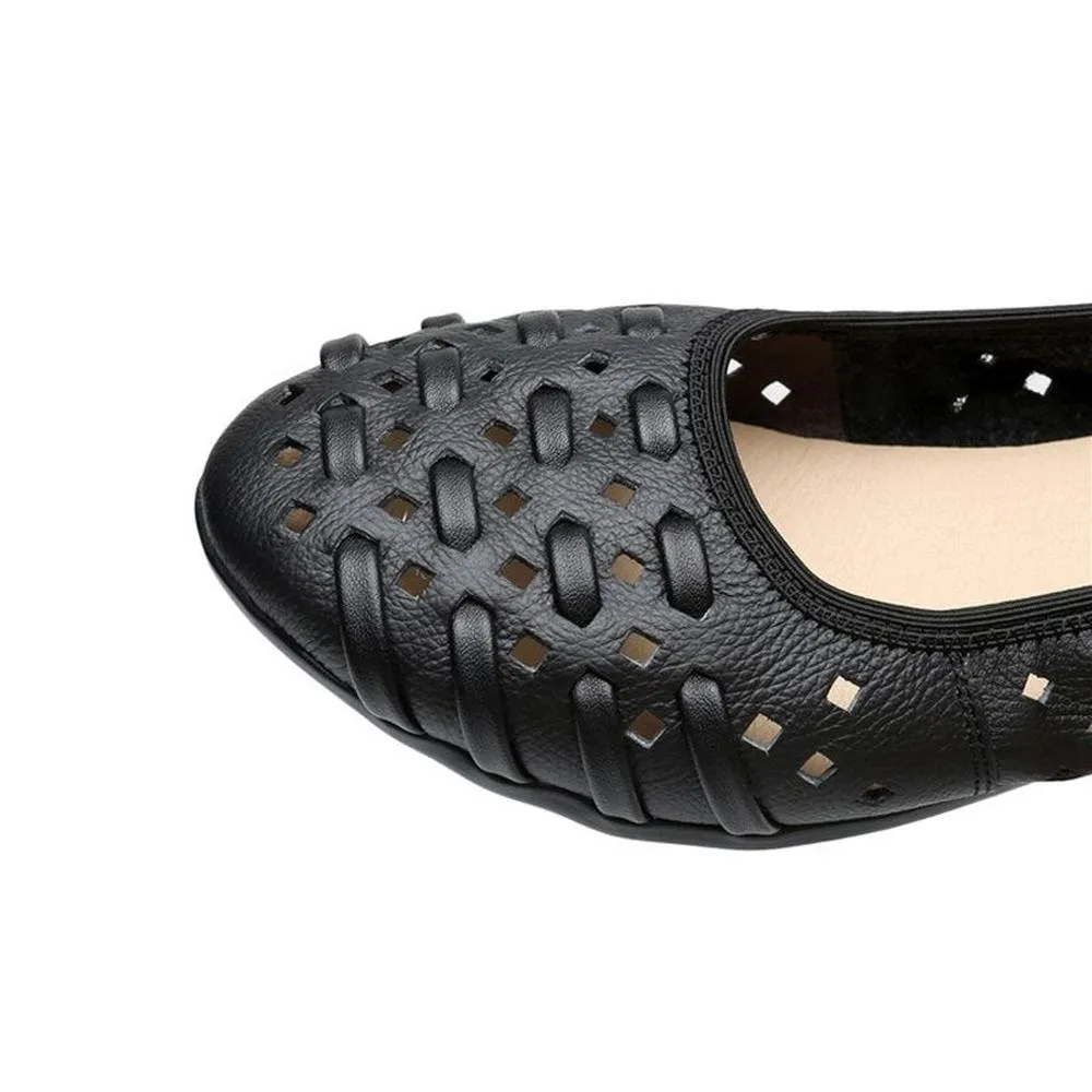 Women Hollow Out Genuine Leather Slip On Loafers Casual Shoes Sandals Flats Bottom Loafers