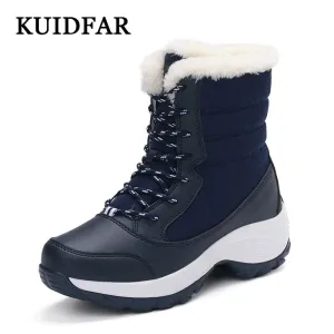 Black Leather Flat Shoes For Work Women Shoes 2019 KUIDFAR Women Boots Warm Winter Boots Ankle Botas Cotton Waterproof Winter Shoes Fashion Snow Boots