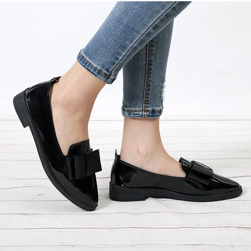 Women Shoes Bowtie Loafers Patent Leather Elegant Low Heels Slip On Footwear Slip On Dress Loafers