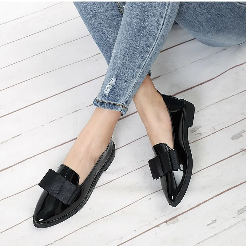 Women Shoes Bowtie Loafers Patent Leather Elegant Low Heels Slip On Footwear Sandy Liang Loafers